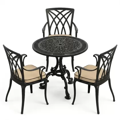 3 kişilik alümünyum döküm ferforje masa seti siyah