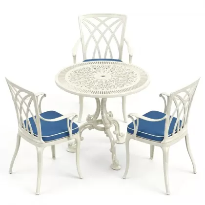 3 kişilik alümünyum döküm ferforje masa seti beyaz