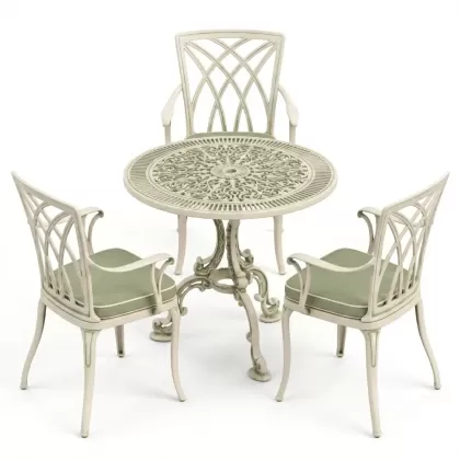 3 kişilik alümünyum döküm ferforje masa seti beyaz yeşil patina