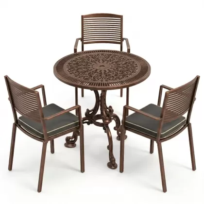 Yuvarlak Masa E:75 x D:75  x Y: 73 cm  cm 2 Kişilik alüminyum döküm masa ve sandalye takımı (Mindersiz Fiyatı) 1