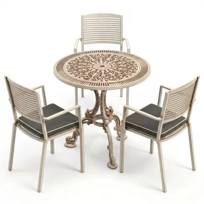 Yuvarlak Masa E:75 x D:75  x Y: 73 cm  cm 2 Kişilik alüminyum döküm masa ve sandalye takımı (Mindersiz Fiyatı) 2