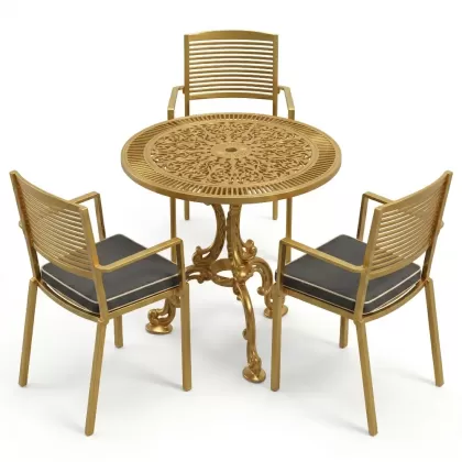 Yuvarlak Masa E:75 x D:75  x Y: 73 cm  cm 2 Kişilik alüminyum döküm masa ve sandalye takımı (Mindersiz Fiyatı) 3