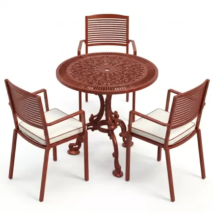 Yuvarlak Masa E:75 x D:75  x Y: 73 cm  cm 2 Kişilik alüminyum döküm masa ve sandalye takımı (Mindersiz Fiyatı) 4