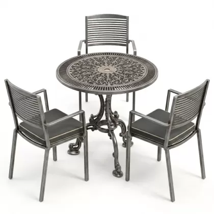 Yuvarlak Masa E:75 x D:75  x Y: 73 cm  cm 2 Kişilik alüminyum döküm masa ve sandalye takımı (Mindersiz Fiyatı) 5