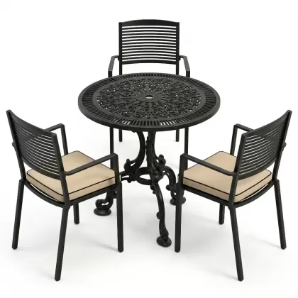 Yuvarlak Masa E:75 x D:75  x Y: 73 cm  cm 2 Kişilik alüminyum döküm masa ve sandalye takımı (Mindersiz Fiyatı) 6