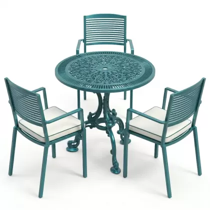 Yuvarlak Masa E:75 x D:75  x Y: 73 cm  cm 2 Kişilik alüminyum döküm masa ve sandalye takımı (Mindersiz Fiyatı) 8