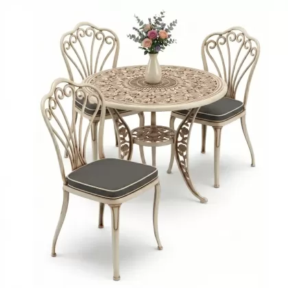 Yuvarlak Masa E:90 x D:90  x Y: 73 cm  3 Kişilik alüminyum döküm masa ve sandalye takımı (Mindersiz Fiyatı) 2