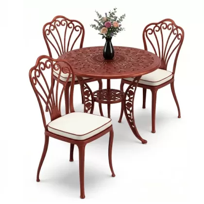 Yuvarlak Masa E:90 x D:90  x Y: 73 cm  3 Kişilik alüminyum döküm masa ve sandalye takımı (Mindersiz Fiyatı) 4