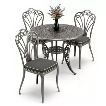 Yuvarlak Masa E:90 x D:90  x Y: 73 cm  3 Kişilik alüminyum döküm masa ve sandalye takımı (Mindersiz Fiyatı) 5