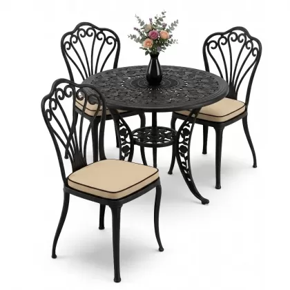 Yuvarlak Masa E:90 x D:90  x Y: 73 cm  3 Kişilik alüminyum döküm masa ve sandalye takımı (Mindersiz Fiyatı) 6