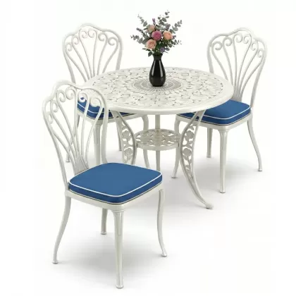 Yuvarlak Masa E:90 x D:90  x Y: 73 cm  3 Kişilik alüminyum döküm masa ve sandalye takımı (Mindersiz Fiyatı) 7