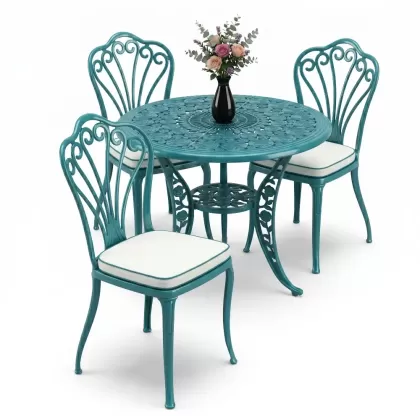 Yuvarlak Masa E:90 x D:90  x Y: 73 cm  3 Kişilik alüminyum döküm masa ve sandalye takımı (Mindersiz Fiyatı) 8