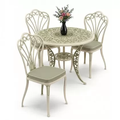 Yuvarlak Masa E:90 x D:90  x Y: 73 cm  3 Kişilik alüminyum döküm masa ve sandalye takımı (Mindersiz Fiyatı) 9