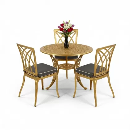 3 kişilik modern kolsuzalüminyum döküm 2 kişilik sandalye ferforje yuvarlak masa takımı altın gold