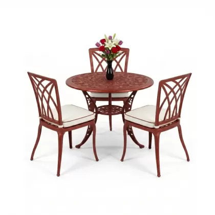 3 kişilik modern kolsuzalüminyum döküm 2 kişilik sandalye ferforje yuvarlak masa takımı kiremit kırmızı