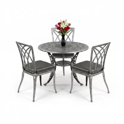 3 kişilik modern kolsuzalüminyum döküm 2 kişilik sandalye ferforje yuvarlak masa takımı gümüş silver