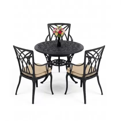 3 kişilik yuvarlak masa döküm alüminyum masa seti siyah