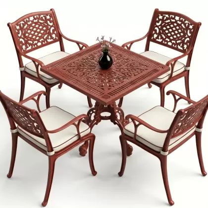 Kare Masa E:75 x D:75 x Y: 72 cm 2 Kişilik alüminyum döküm masa ve sandalye takımkiremit kırmızı