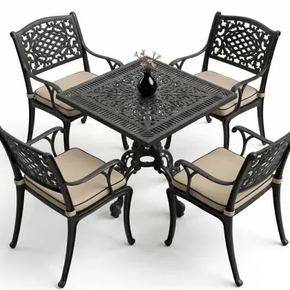 Kare Masa E:75 x D:75 x Y: 72 cm 2 Kişilik alüminyum döküm masa ve sandalye takımsiyah