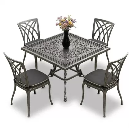 Kare Masa E:100 x D:100 x Y:72 cm 4 Kişilik alüminyum döküm masa ve sandalye takımı 