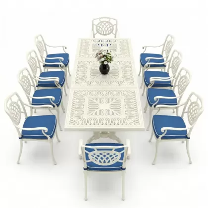 Dikdötgen Masa E:100 x D:300 x Y:72 cm 10 Kişilik alüminyum döküm masa ve sandalye takımı beyaz