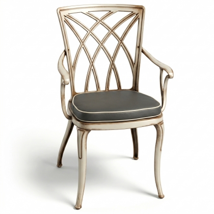 Alüminyum döküm kollu ferforje sandalye beyaz eskitme