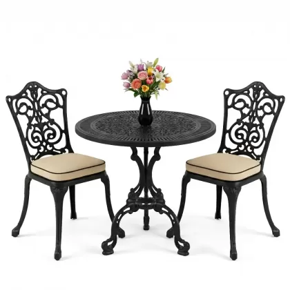 Yuvarlak 2 Kişilik alüminyum döküm masa, Ferfforje sandalye metal  balkon bahçe takımı siyah