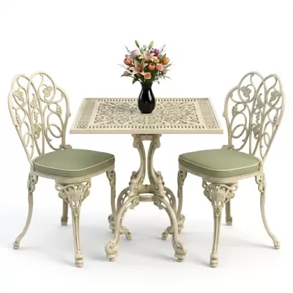 Kare 2 Kişilik alüminyum döküm masa, Ferfforje sandalye metal balkon bahçe takımı yeşil patina