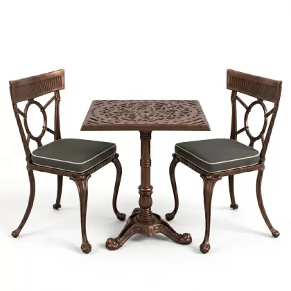 Kare 2 Kişilik alüminyum döküm masa, Ferfforje sandalye metal balkon bahçe takımı bakır eskitme