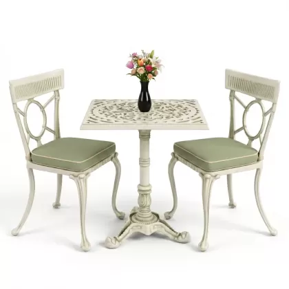 Kare 2 Kişilik alüminyum döküm masa, Ferfforje sandalye metal balkon bahçe takımı yeşil patina
