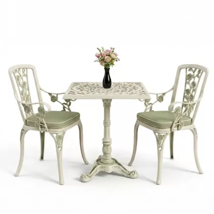 Kare 2 Kişilik alüminyum döküm masa, Ferfforje sandalye metal balkon bahçe takımı yeşil eskitme