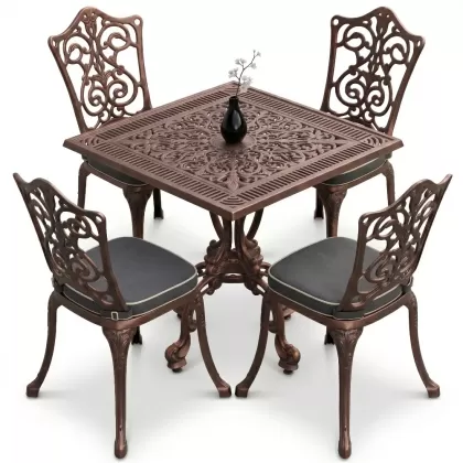 4 Kişilik alüminyum döküm masa sandalye seti, nostaljik ferforje balkon, bahçe mobilyası Renk Bakır Eskitme