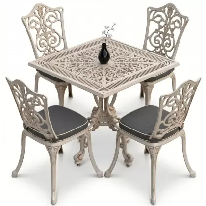 4 Kişilik alüminyum döküm masa sandalye seti, nostaljik ferforje balkon, bahçe mobilyası Renk Beyaz Eskitme