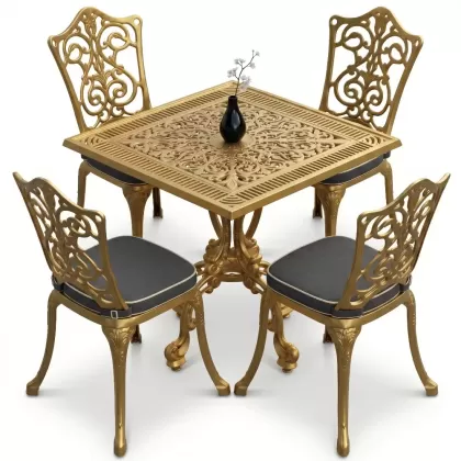 4 Kişilik alüminyum döküm masa sandalye seti, nostaljik ferforje balkon, bahçe mobilyası Renk Gold Altın