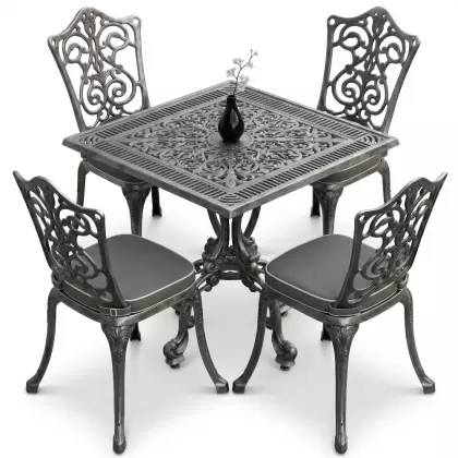 4 Kişilik alüminyum döküm masa sandalye seti, nostaljik ferforje balkon, bahçe mobilyası Renk  Gümüş Silver