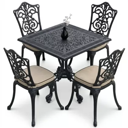 4 Kişilik alüminyum döküm masa sandalye seti, nostaljik ferforje balkon, bahçe mobilyası Renk  Siyah