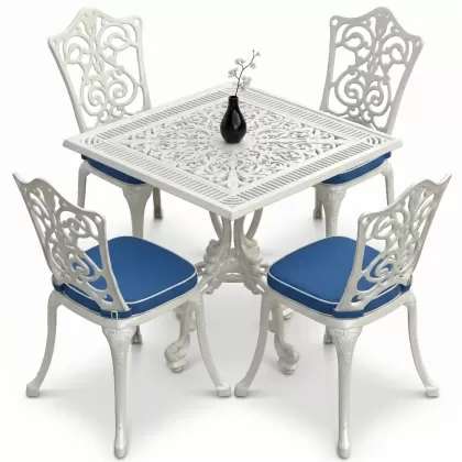 4 Kişilik alüminyum döküm masa sandalye seti, nostaljik ferforje balkon, bahçe mobilyası Renk  Beyaz