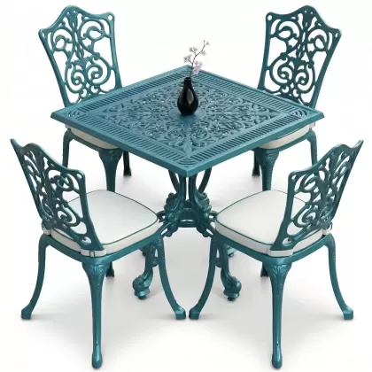 4 Kişilik alüminyum döküm masa sandalye seti, nostaljik ferforje balkon, bahçe mobilyası Renk Turkuaz
