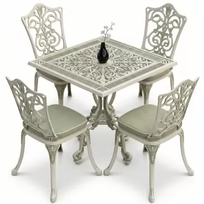 4 Kişilik alüminyum döküm masa sandalye seti, nostaljik ferforje balkon, bahçe mobilyası Renk Yeşil Patina