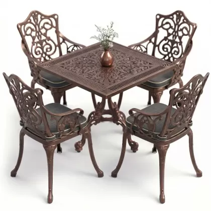 4 Kişilik alüminyum döküm masa sandalye seti, nostaljik ferforje balkon, bahçe mobilyası Renk Bakır Eskitme