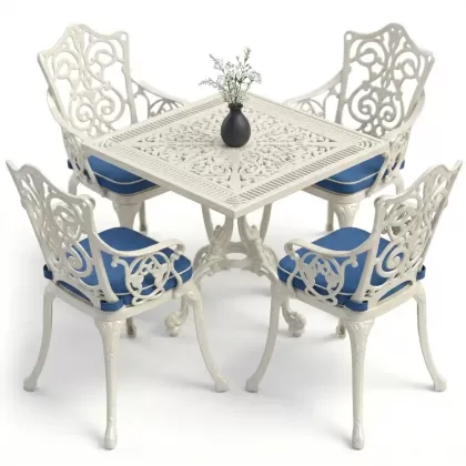 4 Kişilik alüminyum döküm masa sandalye seti, nostaljik ferforje balkon, bahçe mobilyası Renk  Beyaz