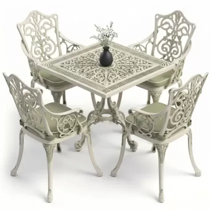 4 Kişilik alüminyum döküm masa sandalye seti, nostaljik ferforje balkon, bahçe mobilyası Renk Yeşil Patina
