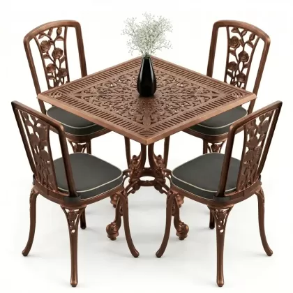 4 Kişilik alüminyum döküm masa sandalye seti, nostaljik ferforje balkon, bahçe mobilyası Renk Bakır Eskitme