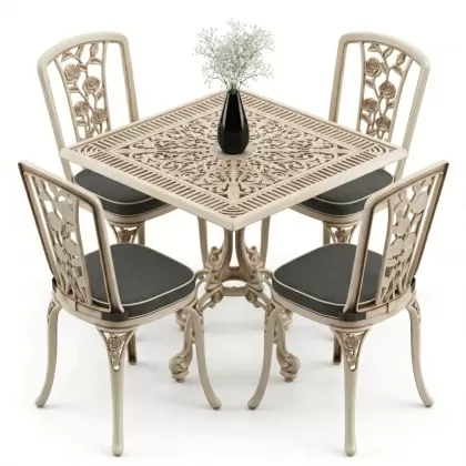 4 Kişilik alüminyum döküm masa sandalye seti, nostaljik ferforje balkon, bahçe mobilyası Renk Beyaz Eskitme