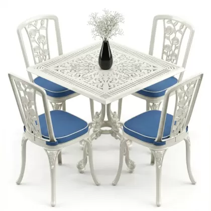 4 Kişilik alüminyum döküm masa sandalye seti, nostaljik ferforje balkon, bahçe mobilyası Renk  Beyaz