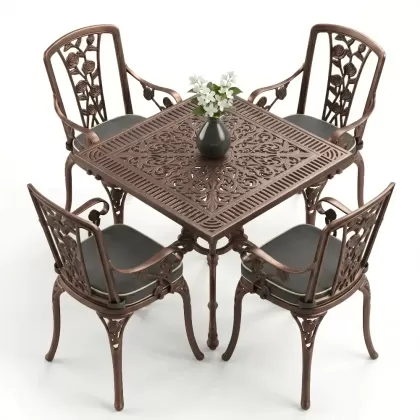 4 Kişilik alüminyum döküm masa sandalye seti, nostaljik ferforje balkon, bahçe mobilyası Renk Bakır Eskitme