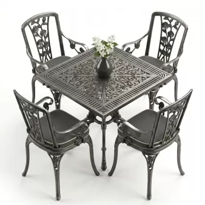 4 Kişilik alüminyum döküm masa sandalye seti, nostaljik ferforje balkon, bahçe mobilyası Renk  Gümüş Silver