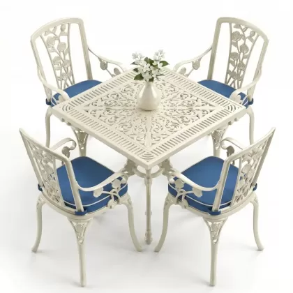 4 Kişilik alüminyum döküm masa sandalye seti, nostaljik ferforje balkon, bahçe mobilyası Renk  Beyaz
