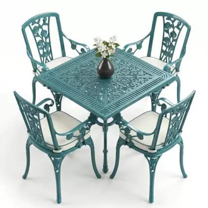 4 Kişilik alüminyum döküm masa sandalye seti, nostaljik ferforje balkon, bahçe mobilyası Renk Turkuaz