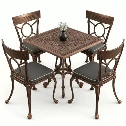 4 Kişilik alüminyum döküm masa sandalye seti, nostaljik ferforje balkon, bahçe mobilyası Renk Bakır Eskitme